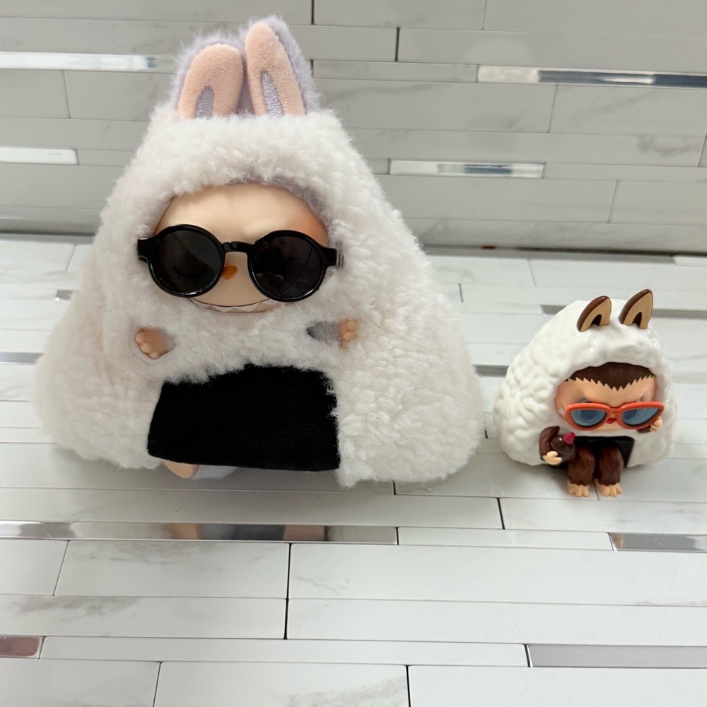 Cozy White and Black Bunny Doll Set with Sunglasses